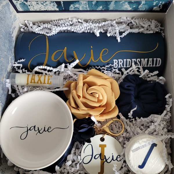 Navy and Gold Personalized Bridesmaid Proposal Box Set | Bridesmaid Gift Box | Proposal Box for Bridesmaid | Proposal Box Maid Of Honor Box