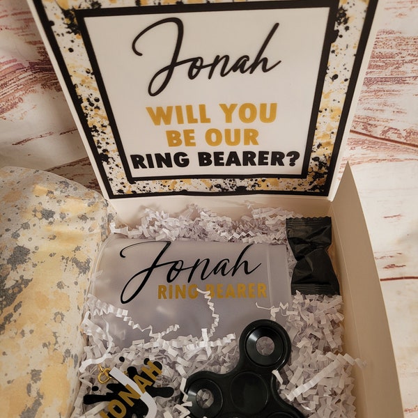 Personalized Ring Bearer Proposal Gift Box Set- Ring  Bearer Gift Box - Black Proposal Box for Ring Security - Proposal Box -Ring Bearer Box