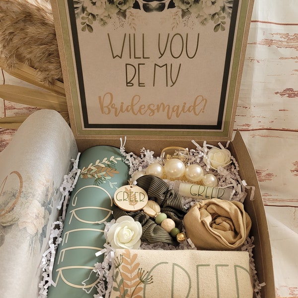 Sage Bridesmaid Boho Proposal Box Set | Sage Bridesmaid Gift Box | Boho Proposal Box for Bridesmaid | Proposal Box | Maid Of Honor Box |