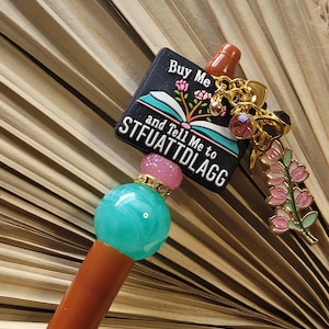 Beadable Plastic Pen - Bookish Themed Beadable Pen - Buy Me Books Beadable Pen with Dangle