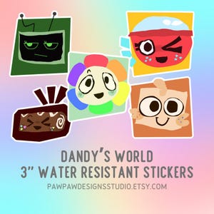 3&quot; Dandy&#39;s World Stickers, Handmade Sticker, Roblox Sticker, Funny Sticker, Cute Sticker, Goob, Vee, Cosmo, Dandy, GiGi