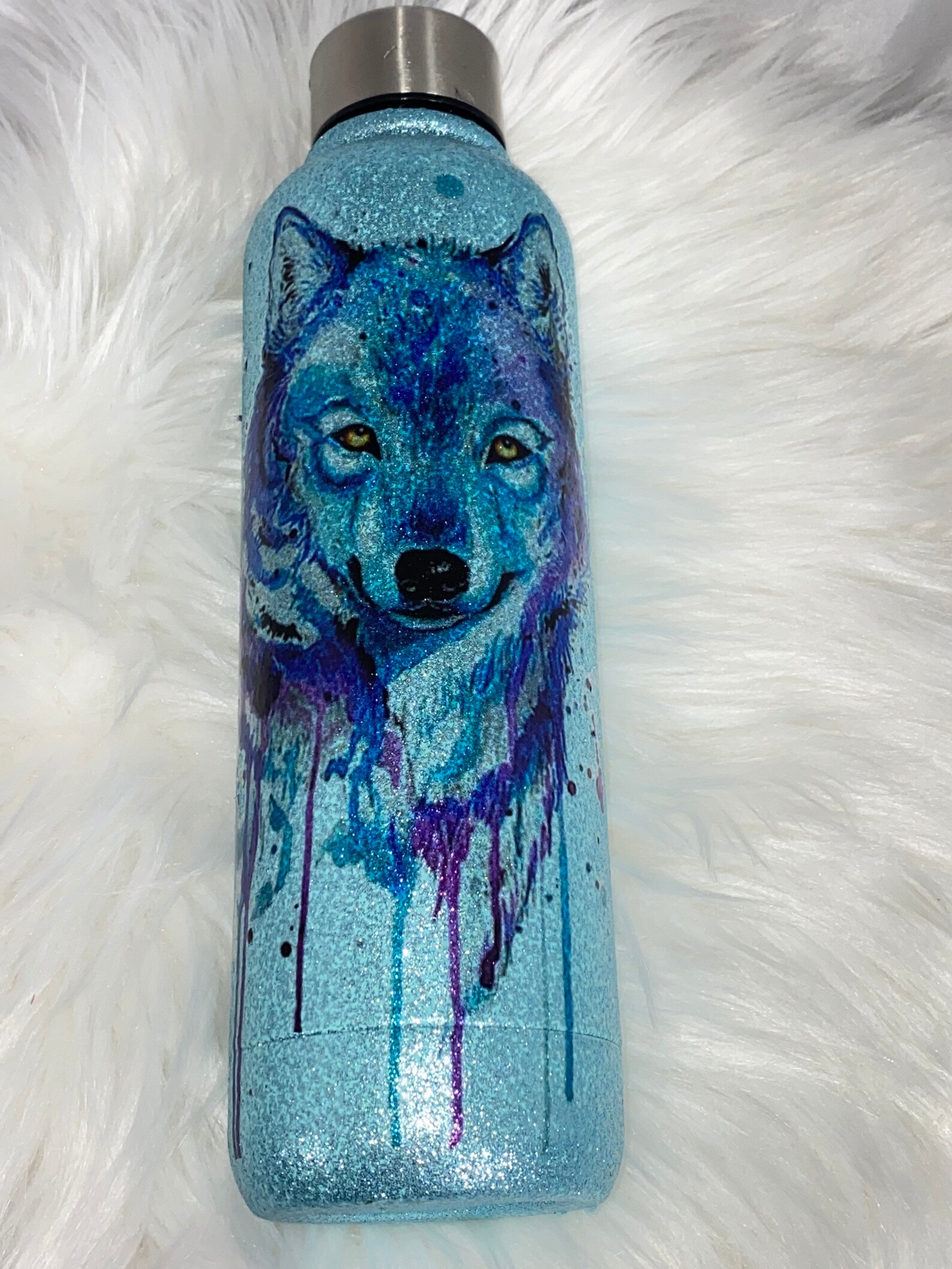 Wolf/ stainless steel water bottle/ rainbow wolf/ wild animal Etsy