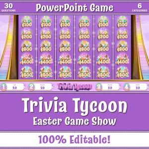 Easter PowerPoint Trivia Game – Trivia Tycoon with Interactive Board & Scoreboard (Family • Classroom • ESL • Virtual)