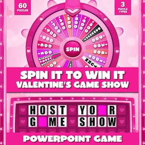 Jeu de mots PowerPoint de la Saint-Valentin - Faites tourner pour gagner avec 3 parties interactives et un tableau de bord (famille • salle de classe • ALS • virtuel)