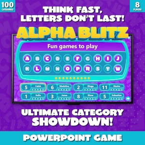 Juego de palabras AlphaBlitz: presentación interactiva en PowerPoint con marcador (Familiar • Aula • Trabajo en equipo • Virtual)