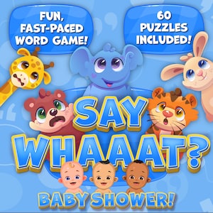 Baby Shower Say What! | Interactive Baby Shower Word Game | Editable PowerPoint w/Scoreboard, Timer, Music | Perfect for in-person or Zoom
