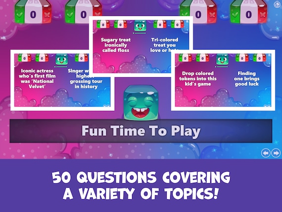 Group playing trivia game during PowerPoint night with scoreboard displayed