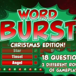 Christmas Word Burst Game – PowerPoint Game – Customizable with timer, scoreboard – Zoom, Skype – Christmas Game Show Party