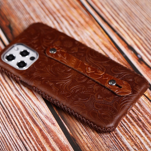 Handmade Full leather case Galaxy S24 Ultra S24+ S23 FE S23 Ultra S23+ S22 Ultra/S22+ Personalized Case Slim Embossed leather Light brown #