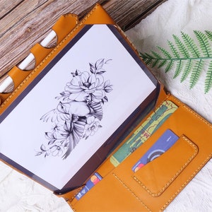 Pen dock Galaxy Tab S10 FE+ Cover Genuine Leather Personalization Galaxy Tab S10 Ultra Case Yellow Folio Organizer Tab S10 Ultra 9OCGKS