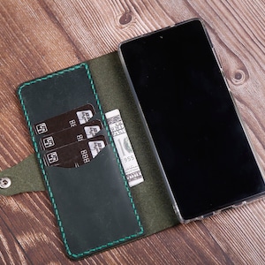 Lederen Samsung Galaxy A26 A06 5G A16 5G A25/A15 5G/A05s A14 5G case lederen portemonnee volledig lederen handhouder van echt leer donkergroen