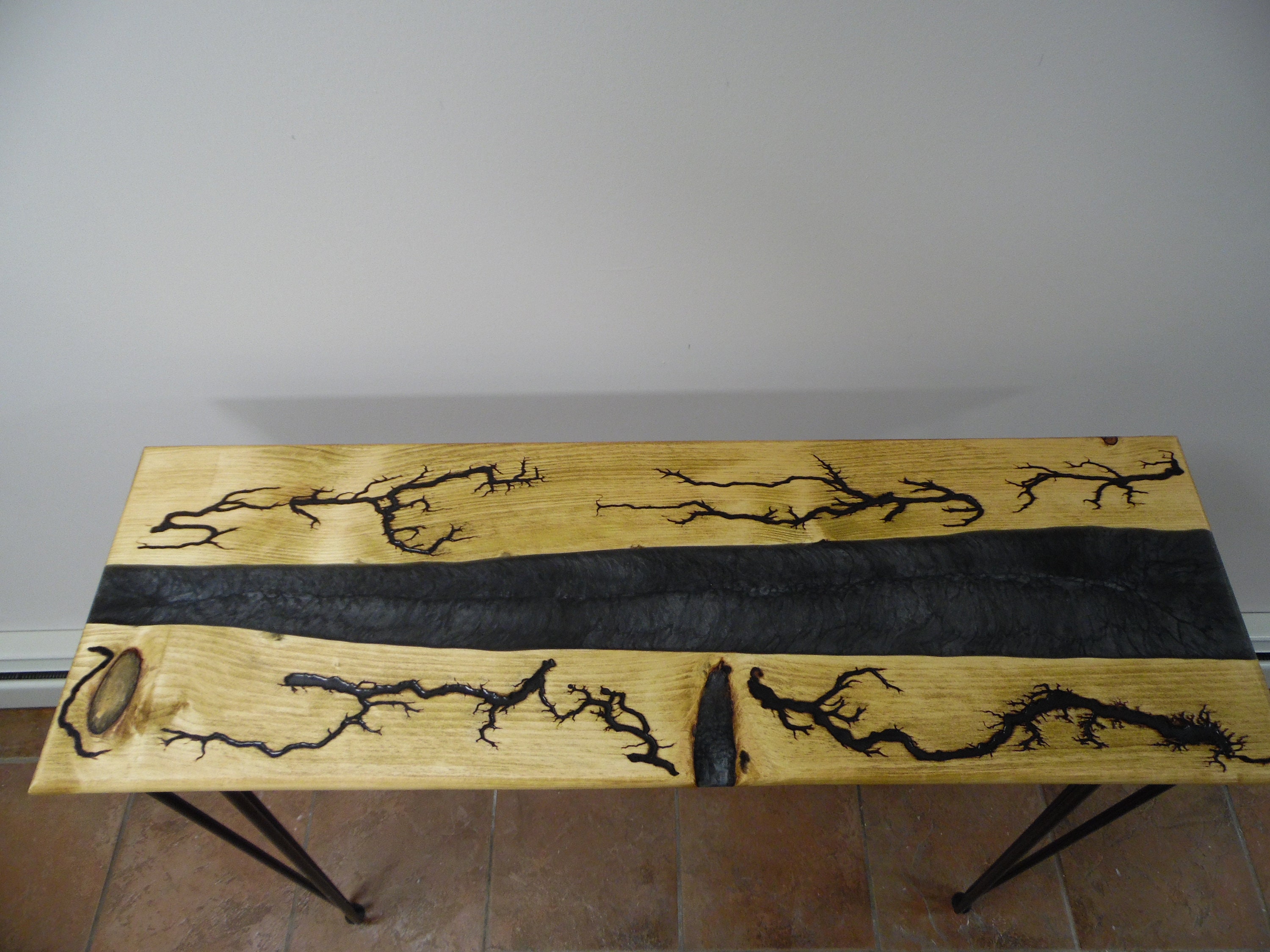 Solid Pine and Epoxy Fractal Burned Hall Table. Etsy