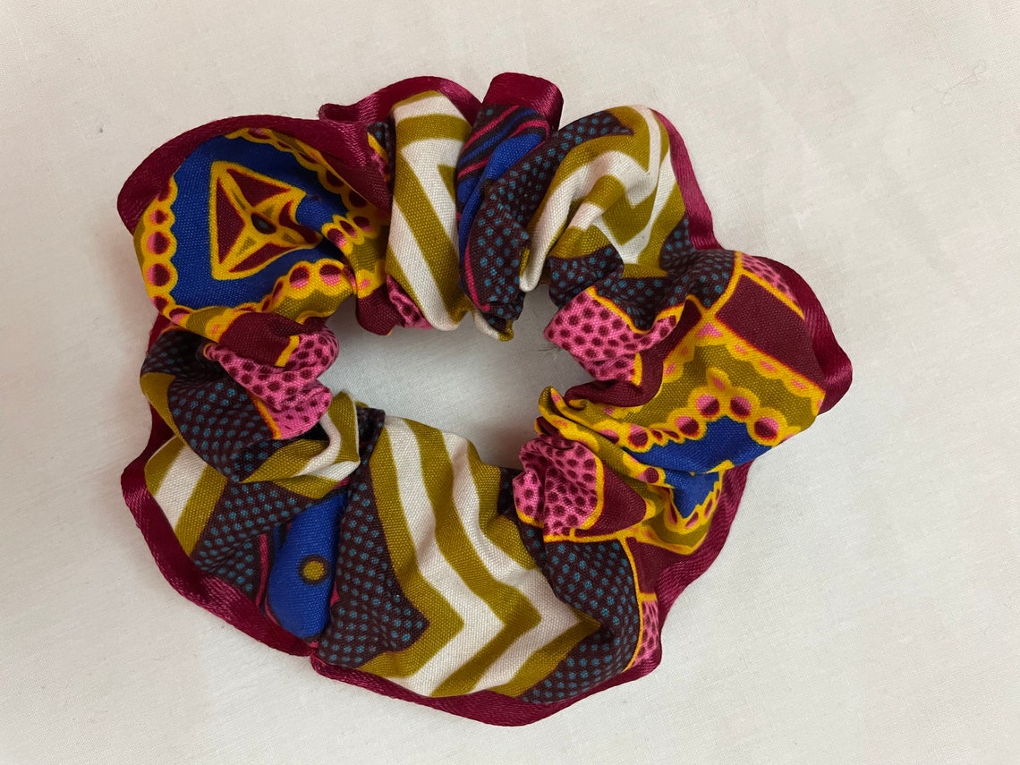 Pink African Print Satin Trim Hair Scrunchie Ankara Scrunchie Etsy