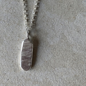 Silver Pill Shape Ingot Necklace, Recycled silver, solid silver Oblong pendant, belcher chain necklace, sandcast silver