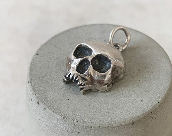 NOUVEAU pendentif tête de mort en argent lourd, grand collier à breloques tête de mort, grosse tête de mort en argent massif