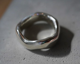 Chunky Molten Band SOLID silver Ring, Individually sandcast organic shaped band, Recycled Silver Ring