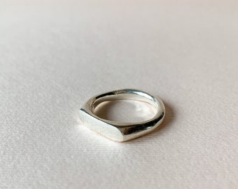 Slim Flat Top ring, Organic shaped sterling silver sandcast ring, thin signet ring, organic stacker ring, minimalist jewellery