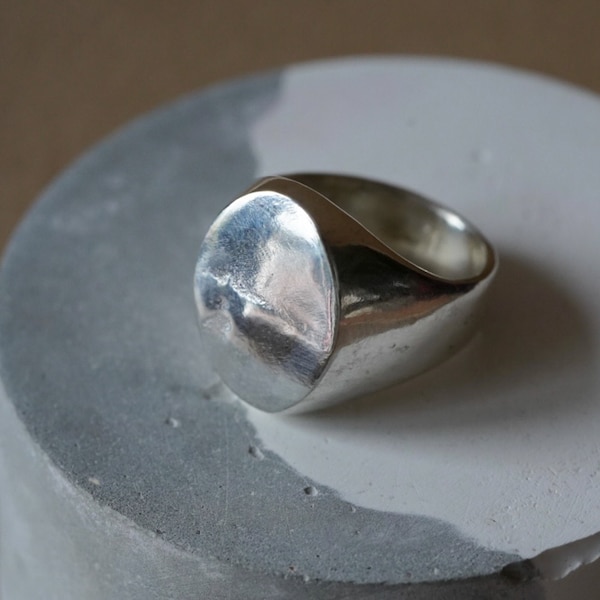 Heavy Oval Signet, Recycled Silver Ring, Individually sandcast solid silver signet ring, made to order