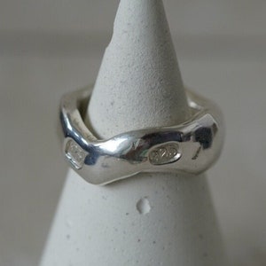 OOAK Sandcast Chunky Molten Silver Band with Bespoke Hallmarks, handmade, solid sterling silver, 100% recycled Size R
