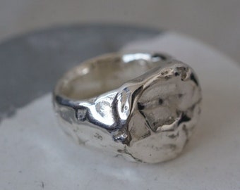 Full Moon Ring, Molten silver ring, Modern Signet ring, Unique statement signet ring,  textured silver ring, custom chunky ring