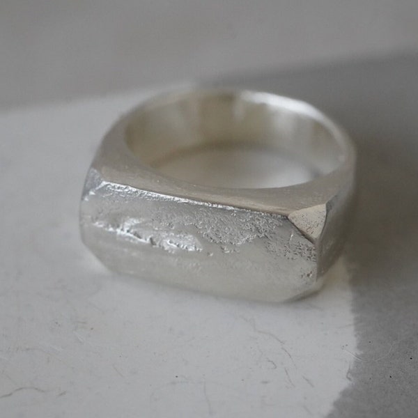 Heavy Rectangle SOLID SILVER Signet Ring | Sandcast recycled silver chunky ring | Textured ring | Modern Signet Ring | Made to Order