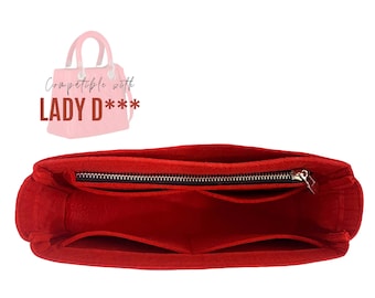 Small Lady D Bag Organizer / Tote Felt Purse Insert with zipper / Medium Lady D Liner Protector / Handbag Storage / Makeup bag for Lady