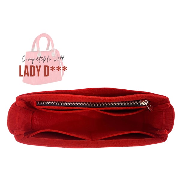 Small Lady D Bag Organizer / Tote Felt Purse Insert with zipper / Medium Lady D Liner Protector / Handbag Storage / Makeup bag for Lady