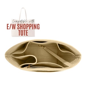 Puede incluir: Organizador de bolso de mano de fieltro beige con varios compartimentos y un bolsillo con cremallera. Compatible con la bolsa de compras E/W.