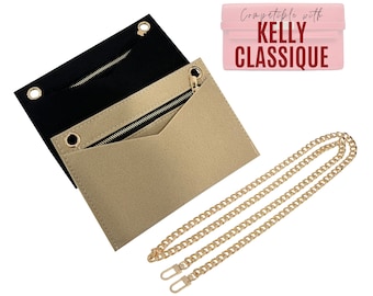 Divitize Conversion Kit Fits Kelly Classique Wallet Insert for Kelly Wallet Organizer Clutch Pochette Conversion Kit With Gold Chain Etsy