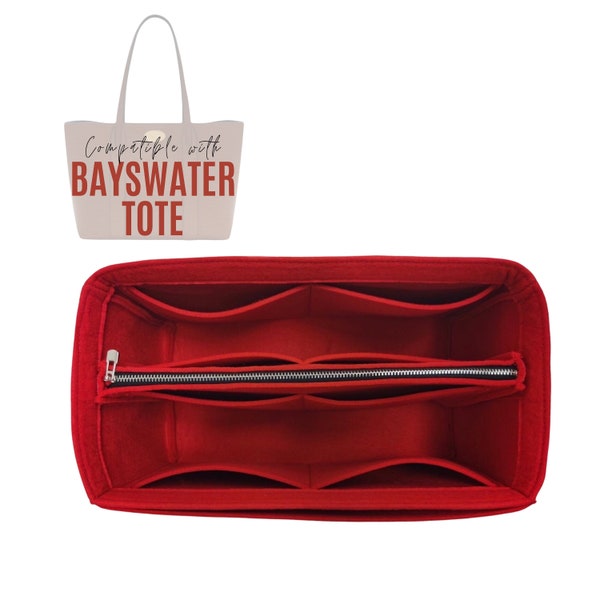 Bayswater Tote Leather Bag Organizer / Tote felt Insert with zipper pocket / Handbag Storage / Purse Organizer with Pocket