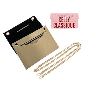 El kit de conversión Divitize se adapta a Kelly Classique Wallet / Insert para Kelly Wallet / Organizer Clutch Pochette Kit de conversión con cadena de oro