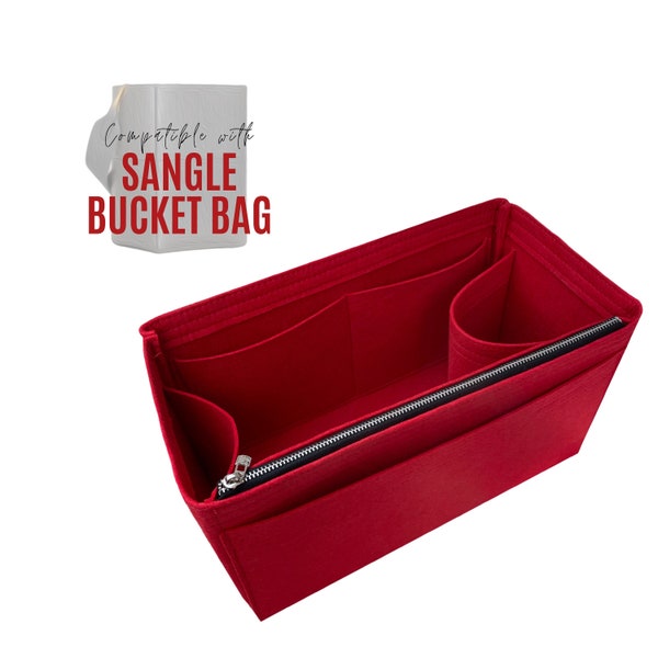 Sangle Bucket Bag Organizer / Sangle Bucket Bag Insert / Customizable Handmade Felt Liner Bag Protector Snug Sturdy Lining Zipper Pocket