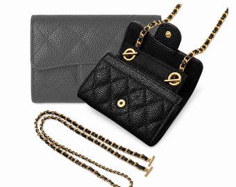 Klassisches kleines Klappgeldbörsen-Umbauset (mit Reißverschlusstasche und O-Ringen) / CC Wallet on Chain WOC / Insert Wallet Umbauset mit Goldkette