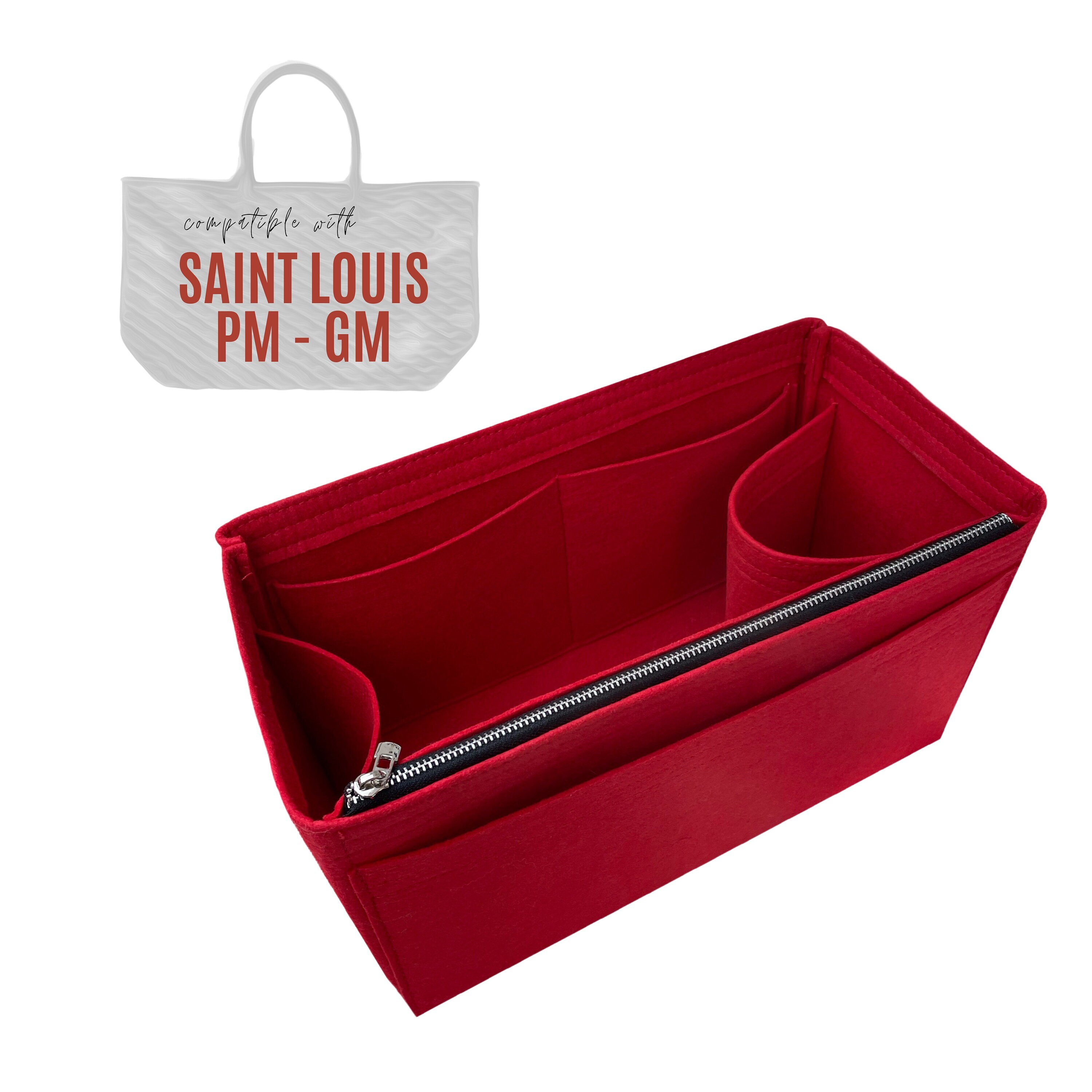 Waterproof Tote Bag Organizer For St Louis PM/GM - Purse Insert With Zipper Pockets & Bottle Holder (GM Size, Red)