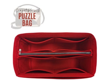 Puzzle Bag Organizer / Puzzle Bag Insert with detachable zipper pocket / Handbag Storage / Purse Felt Organizer with Laptop iPad Pocket