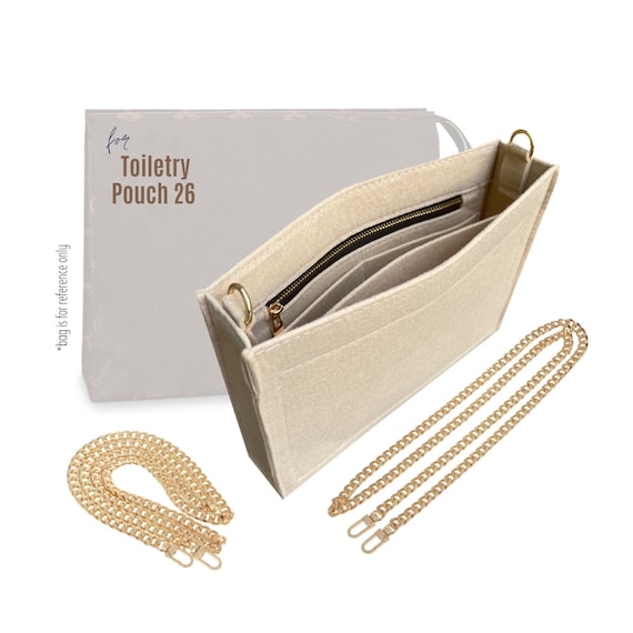  Toiletry pouch 26 Insert with Chain Conversion Kit with Chain  Toiletry Pouch19 Insert with Gold Chain Thick Grommets O Rings Premium Felt Toiletry  Pouch 26 Gold Chain (For Toiletry 26, Beige) 