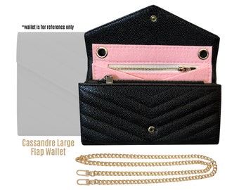 Divitize Conversion Kit fits Cassandre Large Flap Wallet / Clutch felt Insert with O Rings / Organizer Pochette Conversion Kit with chain