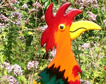 Fröhlich bunte  Gartenstecker aus Holz. Fantasie - Vogel, Gartendekoration auch als Geschenk für Balkon und Terrasse