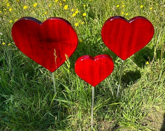 Red heart to give as a gift to your loved one or simply for your own garden, garden stake, garden, balcony, terrace
