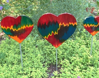 Fröhlich buntes Herz zum Verschenken oder einfach für den eigenen Garten, Gartenstecker, Garten, Balkon, Terrasse