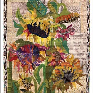 Sunflower Quilt Pattern by Laura Heine - Fused Appliqué Collage Art
