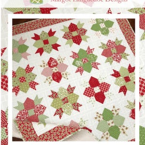 May include: A handmade quilt featuring a repeating floral pattern in red and green on a white background. The quilt has a border with a red and green floral design. The text "Ribbons and Bows" is displayed at the bottom of the image.