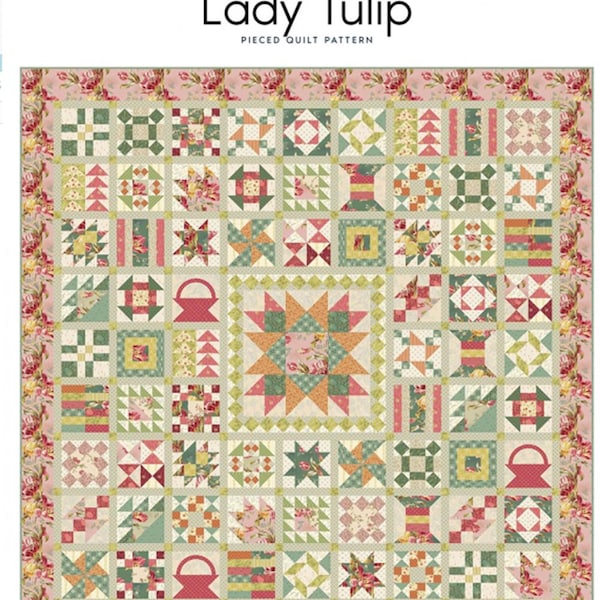 Lady Tulip Quilt Pattern: Pieced Design (74-1/2" x 74-1/2")