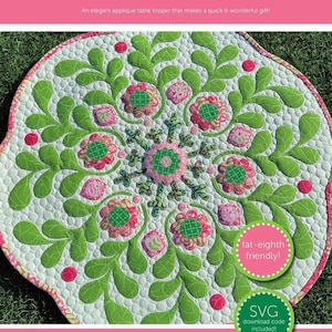 Elegant 23" Applique Table Topper, Nature-Inspired Design by Amanda Murphy