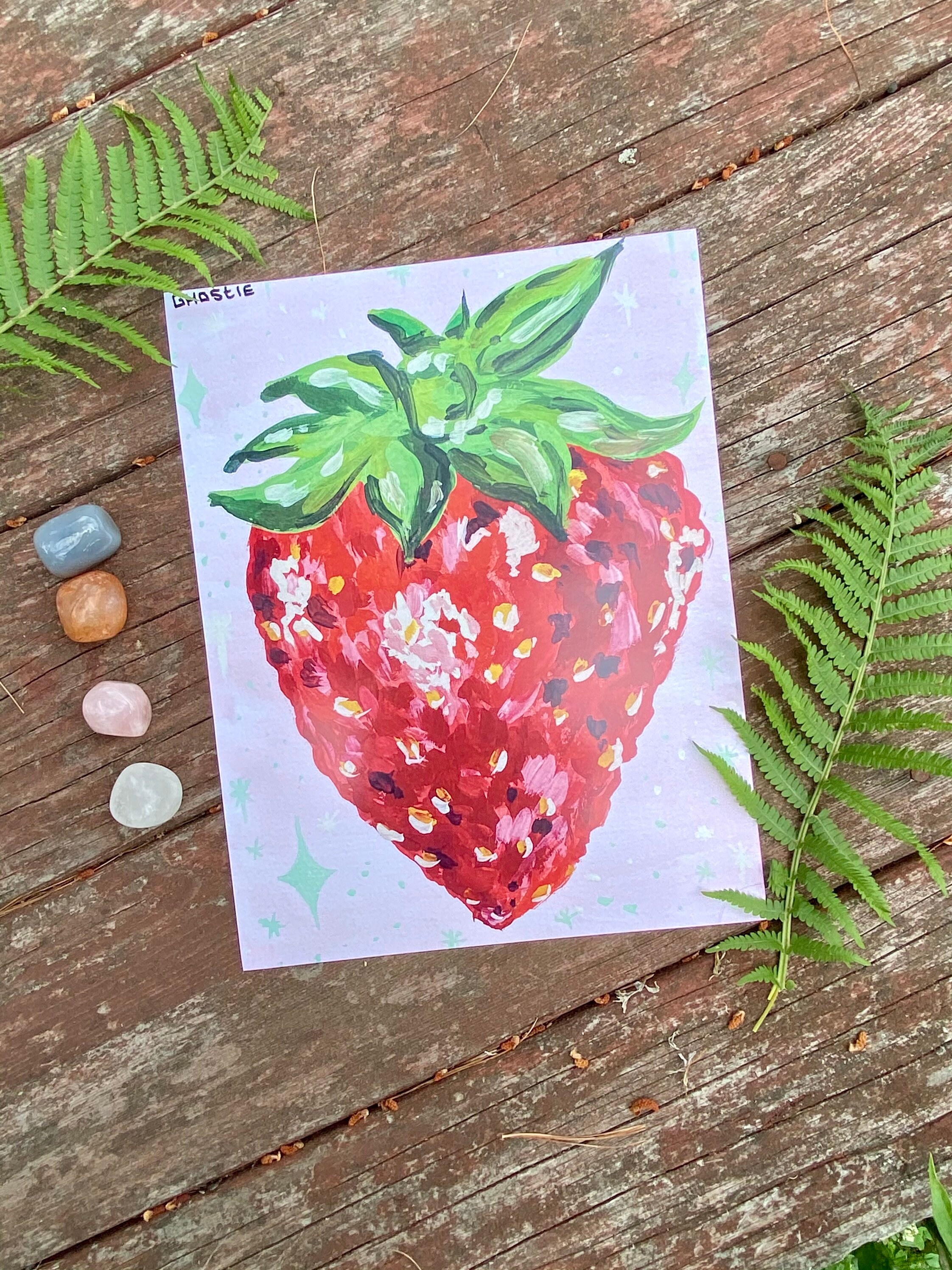 Strawberry Pastel Painting Art Print Etsy