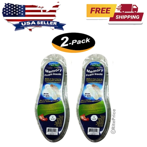 Ortho Memory Foam Insoles Unisex Fits Any Shoe Cushion Feet Pad (2 Pack) - New - Free Shipping