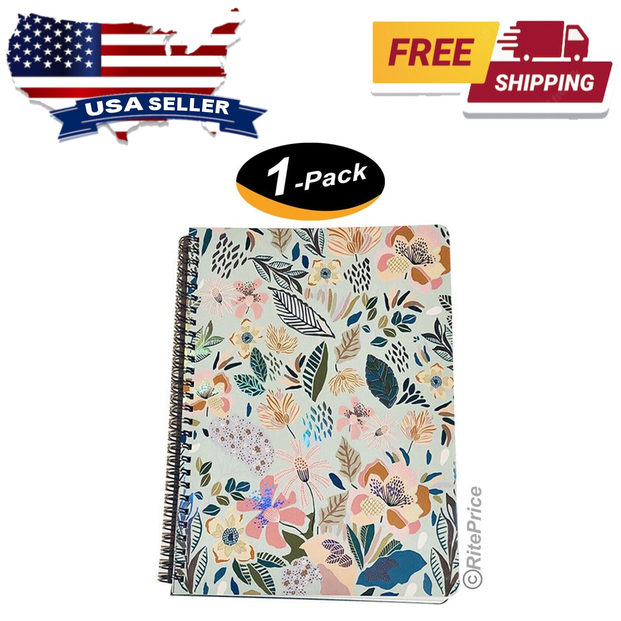 Molly & Rex Spiral Notebook, Floral Pattern, Wide Ruled With Folder ...