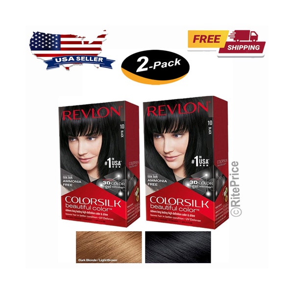 REVLON COLORSILK Permanent Hair Dye Beautiful Color 3D Gel Bleach #10 Black Color (2 Pack) - New - Free Shipping