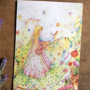 Carte de vœux avec enveloppe - Vierge - Fée du printemps - 5x7 pouces