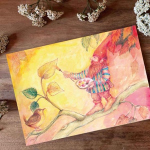 Carte de vœux avec enveloppe vierge grande carte de fête d'automne saison d'automne carte de vœux anniversaire automne gnome carte d'affichage saisonnière
